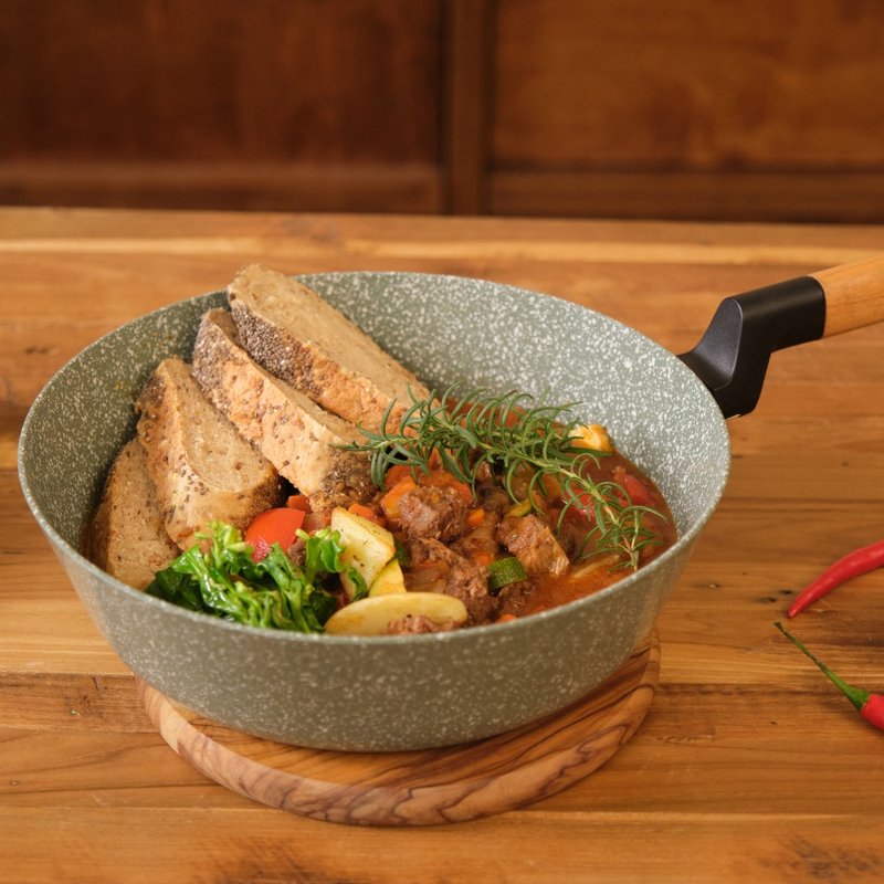 [Korea King] Korean Woody Wooden Stone Ceramic Flat Bottom Non-stick Deep Pot 26cm - Stone Green - Pots & Pans - Aluminum Alloy 