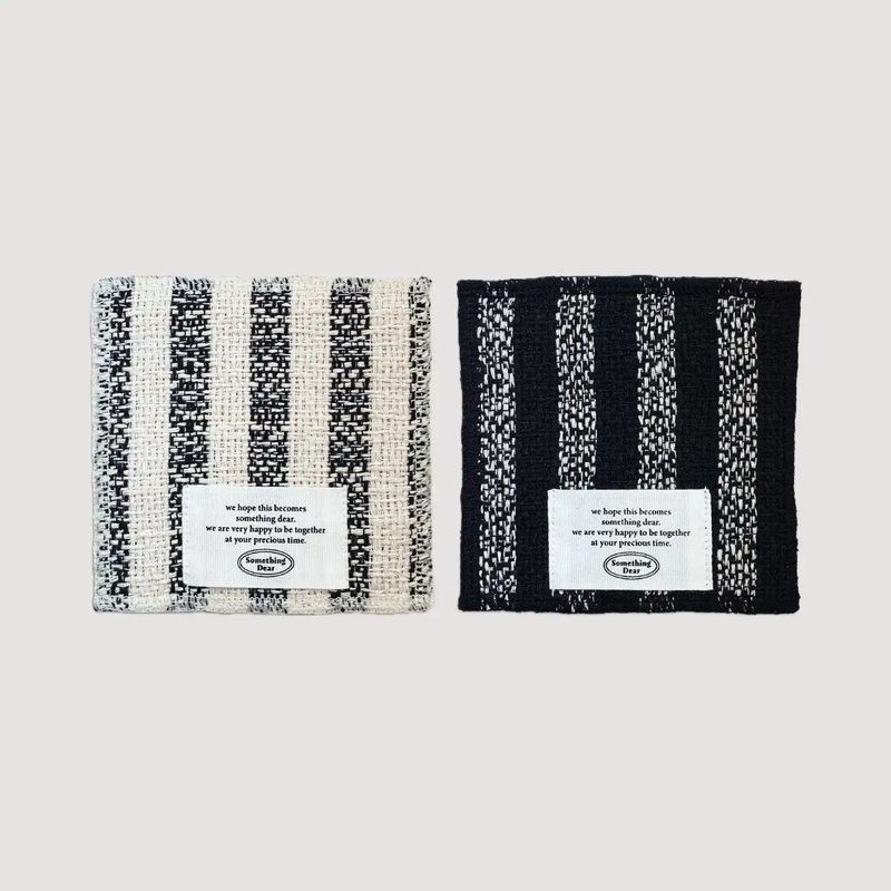 Cookies & Cream Stripe Jacquard Coaster – Double-sided | Black / White - 杯墊 - 棉．麻 