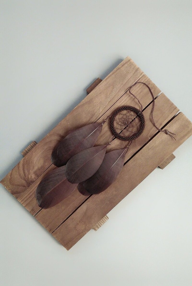 小棕串珠捕夢網。汽車魅力後視鏡。汽車吊飾 - 其他 - 其他材質 咖啡色