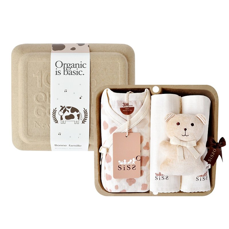 【SISSO有機棉】巧克力牛奶紗布蝴蝶裝禮盒 3M 6M - 滿月禮物 - 棉．麻 白色