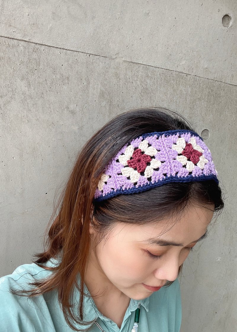 Berries Granny Square Headband - ที่คาดผม - ผ้าฝ้าย/ผ้าลินิน สีม่วง