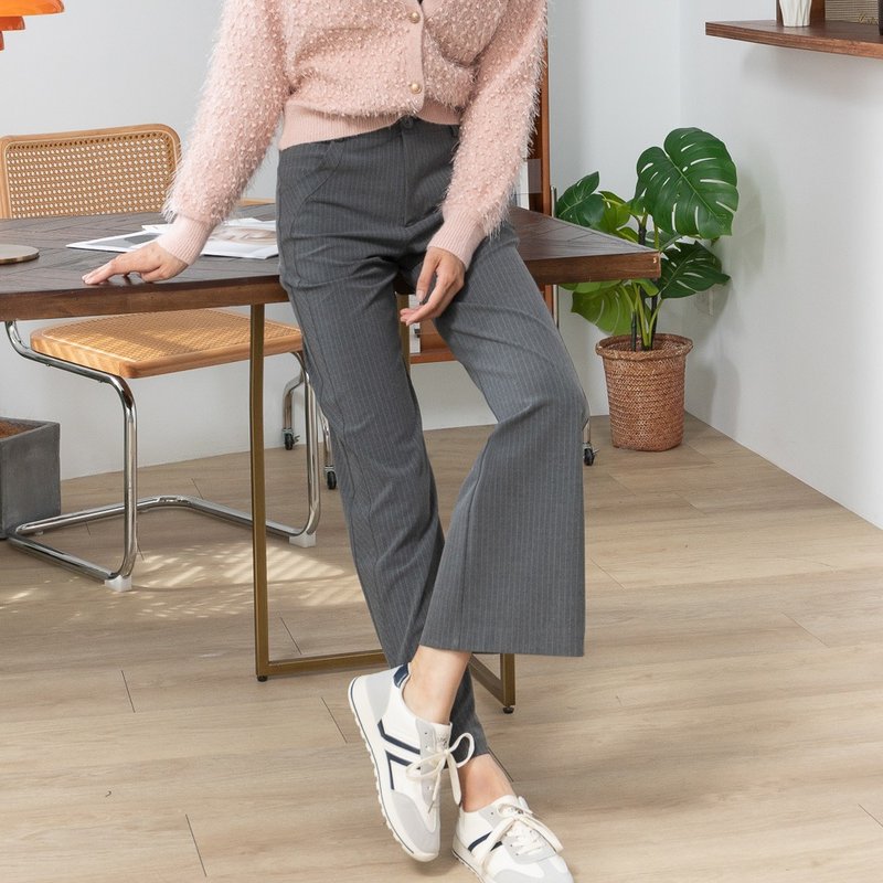 【MEDUSA】Thin Striped Straight Suit Trousers - Women's Pants - Polyester Gray