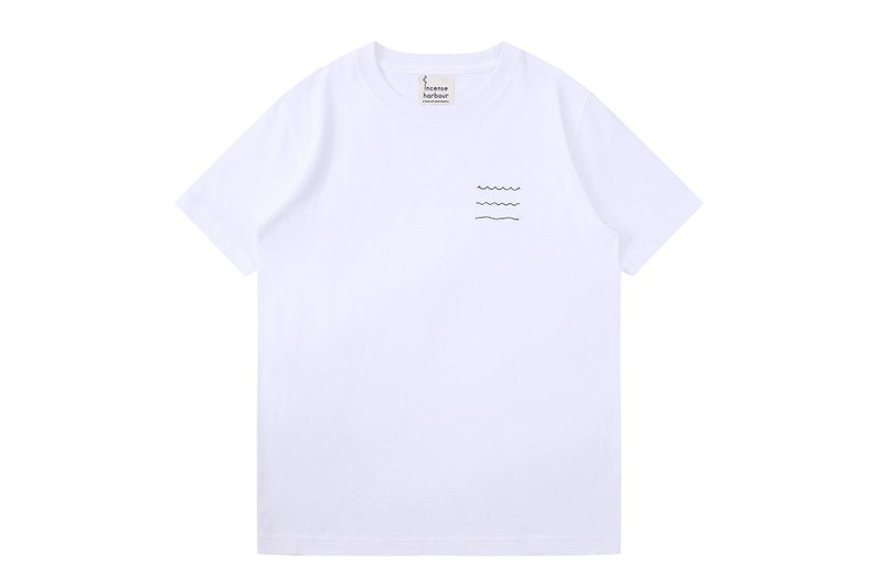 Incense Harbour 美國純棉 海浪圖案 無縫白T-shirt T恤 - 帽T/大學T - 棉．麻 白色