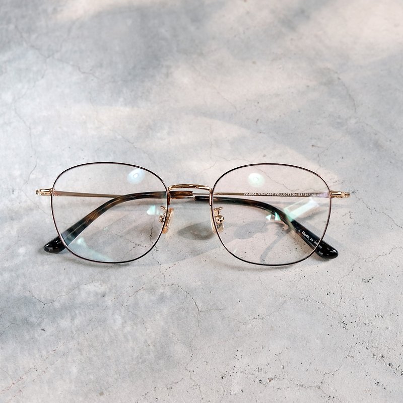 韓國 復古金屬方框 百搭  超輕量框 眼鏡 鏡框  酒紅金 - 眼鏡/眼鏡框 - 其他金屬 