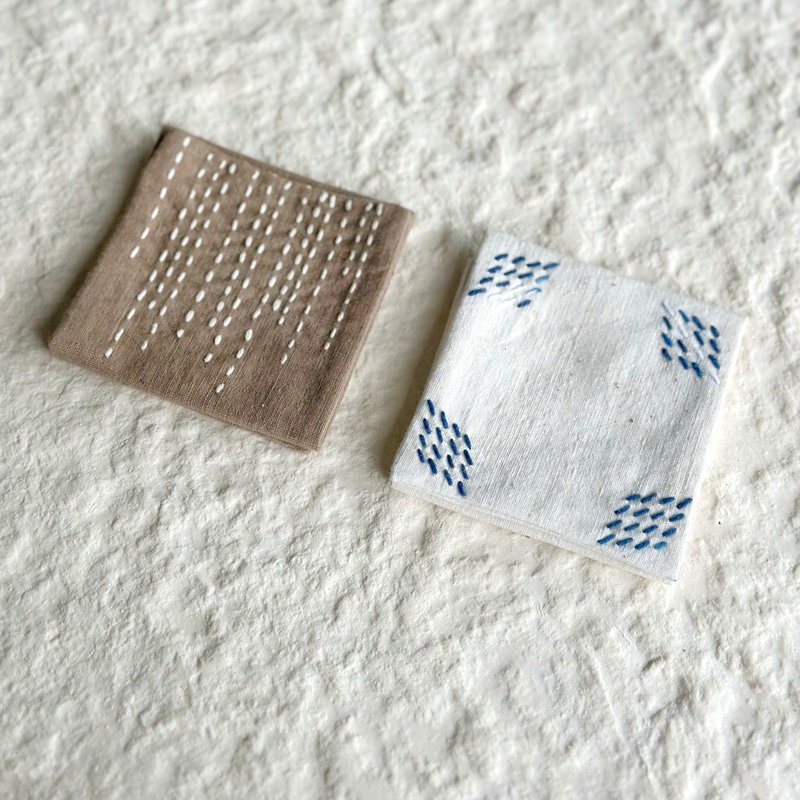 Japanese handmade simple cotton tri-fold tea towel tea ceremony accessories sashiko embroidery hand-woven fabric - ถ้วย - ผ้าฝ้าย/ผ้าลินิน 