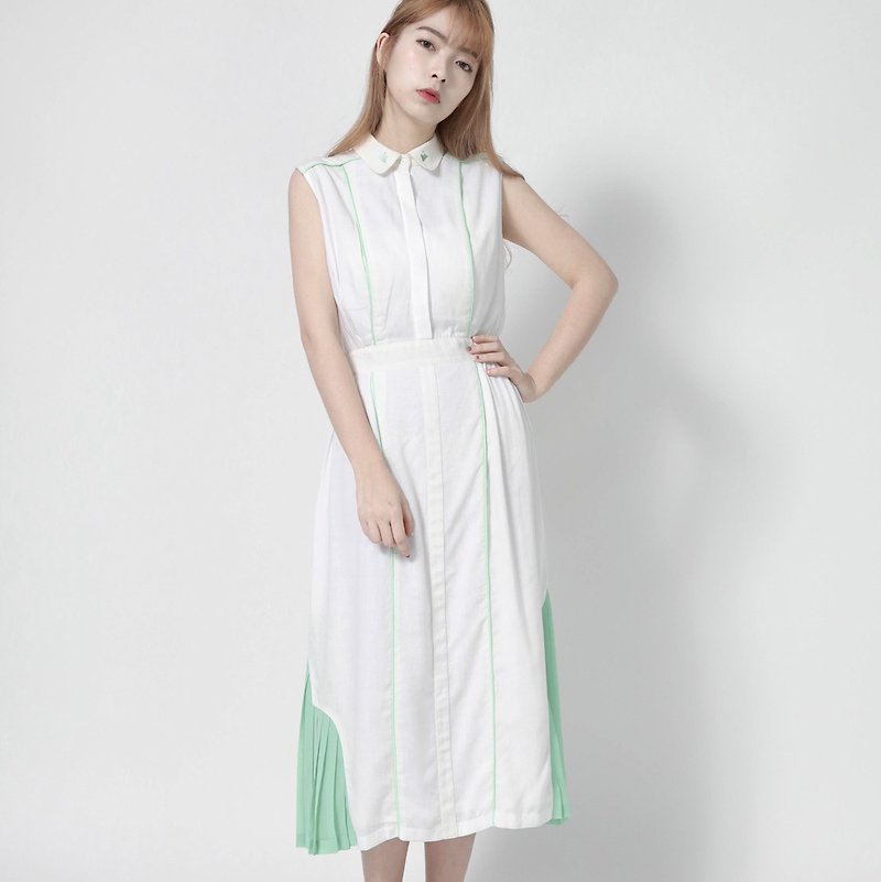 Retro 青丘復古棉麻洋裝_7SF012_草綠 - 洋裝/連身裙 - 棉．麻 綠色