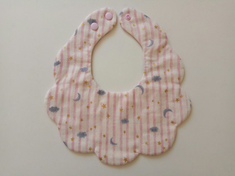 日本綿紗布 粉 星星 月亮  棉紗款雲狀圍兜 嬰兒圍兜 口水巾 - 滿月禮物 - 棉．麻 粉紅色