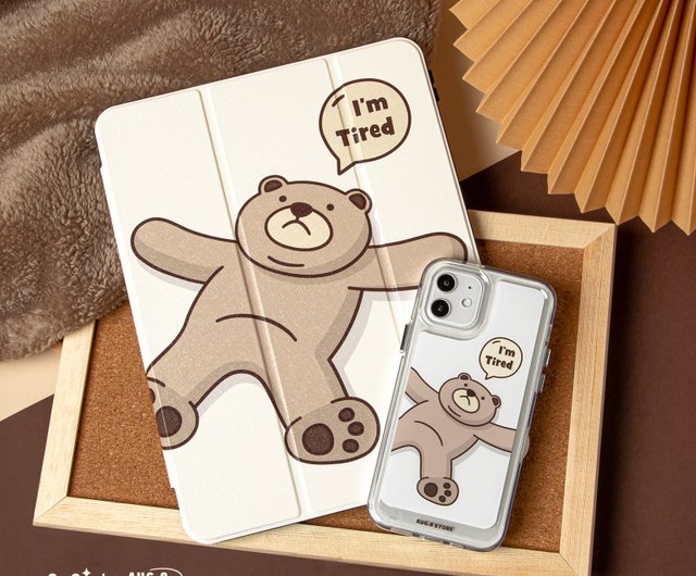 AUG8STOREベアは疲れたiPhoneケースPC+TPUメタルボタン透明