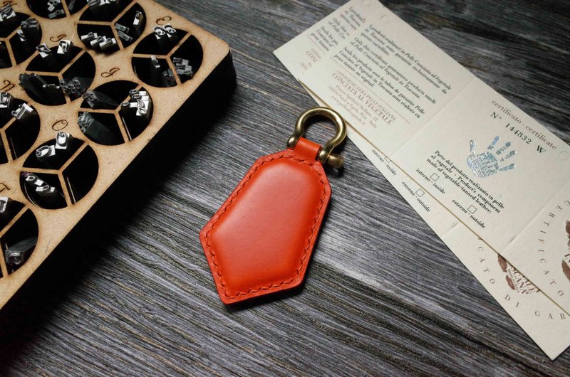 Shaped Easy Card Chip Charm - Key Ring - Orange - Keychains - Genuine Leather Orange