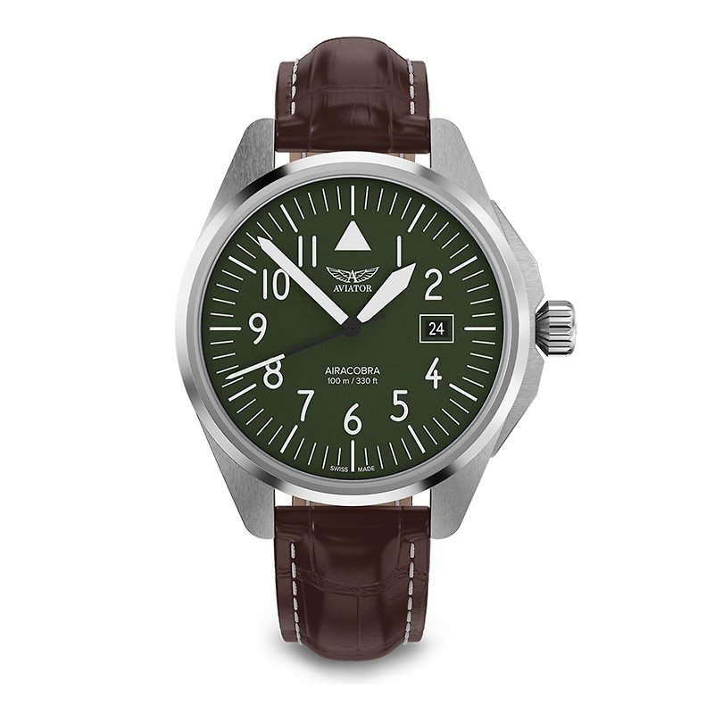 AIRACOBRA P43 TYPE A aviation style watch - นาฬิกาผู้ชาย - สแตนเลส สีเงิน