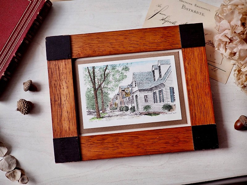 British antique wooden black corner painting / photo frame set - ของวางตกแต่ง - ไม้ 