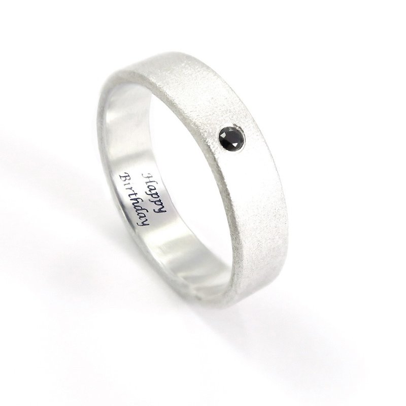 Custom-made 5mm textured sterling silver ring with diamond lettering-glossy/matte/5 colors - General Rings - Silver Silver