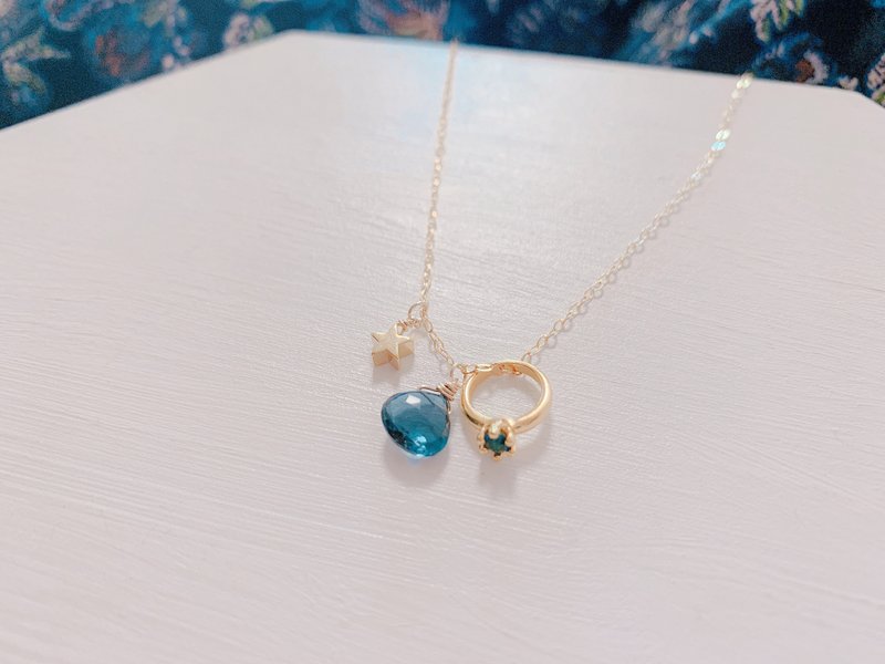 14gold Ring Necklace London Blue Topaz 14kgf - สร้อยคอ - หิน สีน้ำเงิน