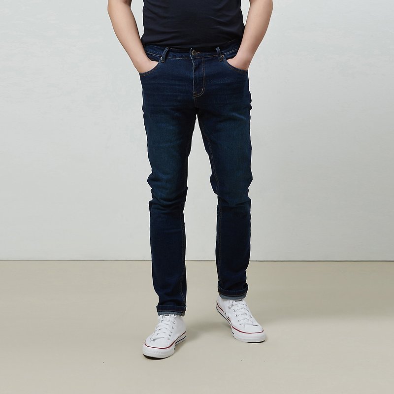 Dark blue narrow stretch jeans - กางเกงขายาว - ผ้าฝ้าย/ผ้าลินิน สีน้ำเงิน