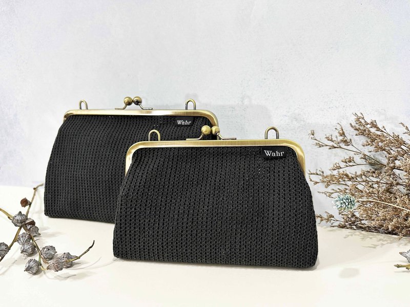 black weave clasp frame bag/with chain/ cosmetic bag - Messenger Bags & Sling Bags - Cotton & Hemp Black