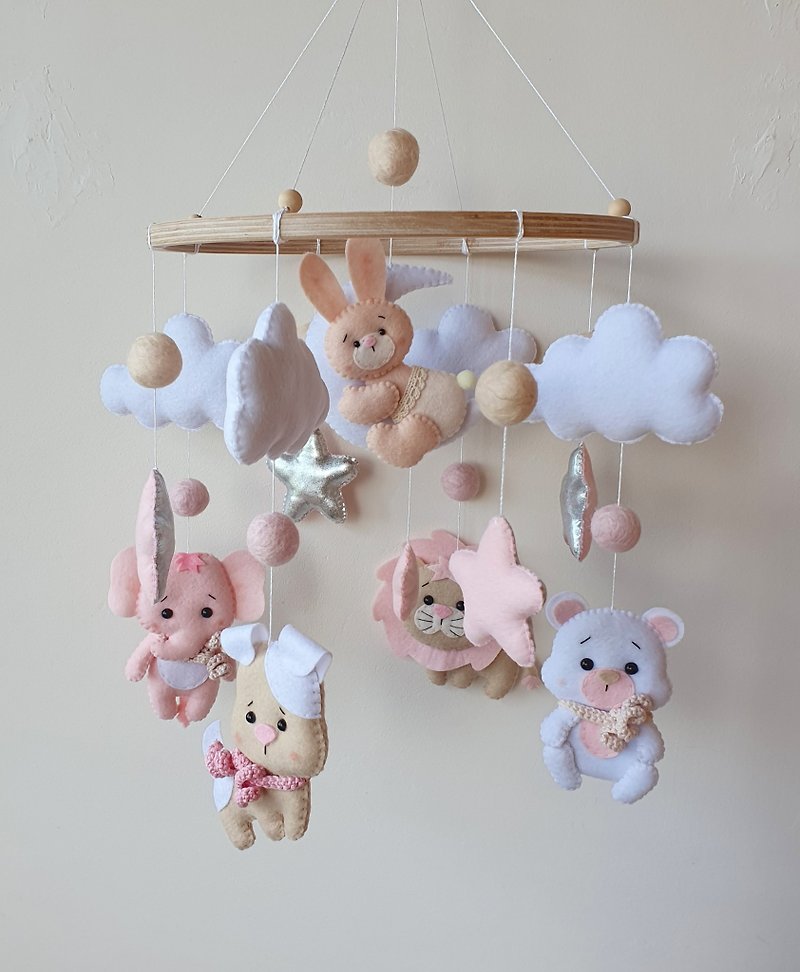 Baby mobile girl, baby shower gift, nursery decor, elephant mobile - Baby Gift Sets - Eco-Friendly Materials 