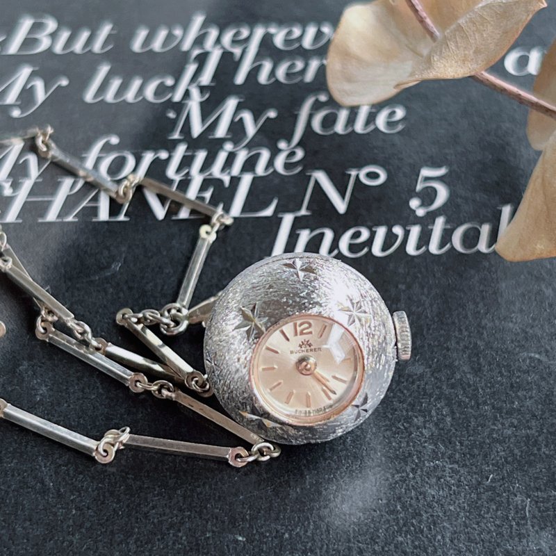 【瑞士Bucherer 17 Jewels星芒銀色球型機械懷錶項鍊】 Vintage - 項鍊 - 其他金屬 