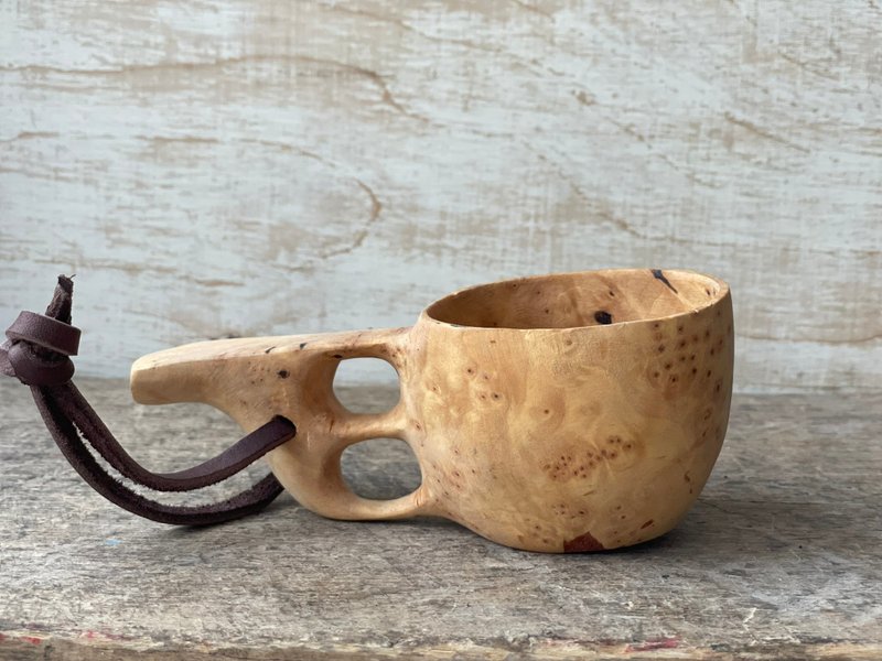 Viking wooden kuksa Birch burl 130 ml hand carved cup Bushcraft Tradition scandi - 杯子 - 木頭 卡其色