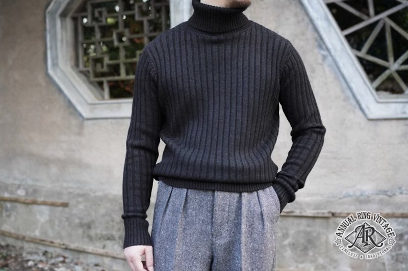 Merino Australian super fine merino wool retro gentleman turtleneck sweater gender-neutral wear - Women's Sweaters - Wool Black