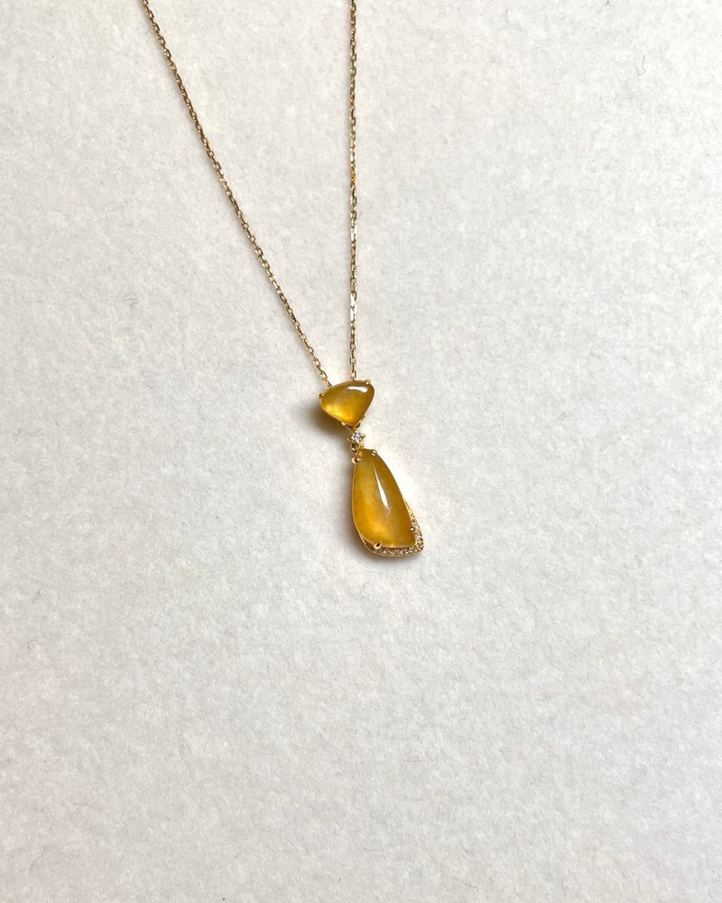 Pure 18k gold honey ice yellow jade pendant (free sterling silver chain) - Necklaces - Jade Yellow