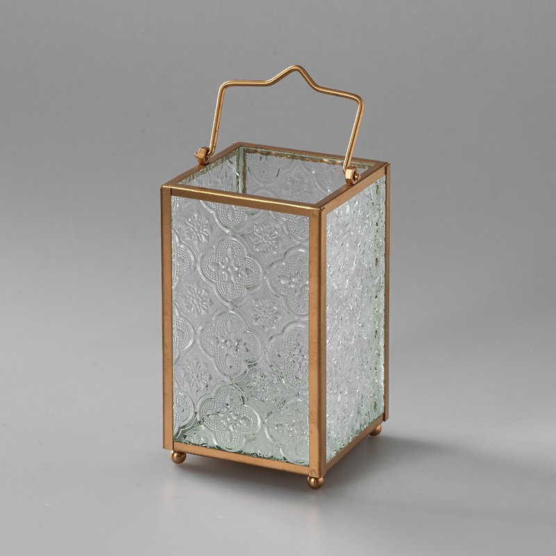 [Gold] mini Begonia flower retro glass candle lantern - Lighting - Glass Gold