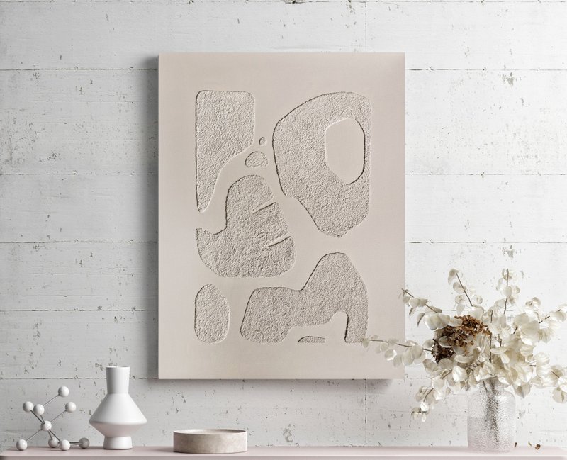 Textured wall art | Textured art | Texture art | Texture painting | Cream bay 6 - 壁貼/牆壁裝飾 - 棉．麻 白色