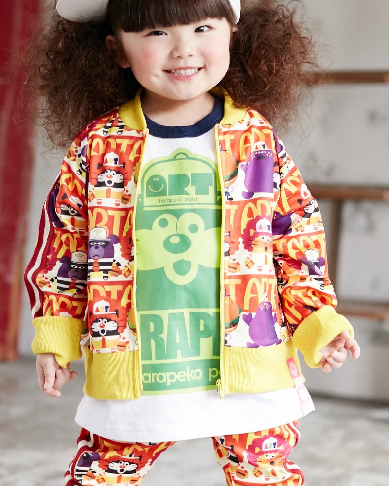 Jersey Jacket Harapeko Paint Blouson Track Jacket Zipper Print All Over Pattern Character Children's Clothing - Coats - Polyester Yellow