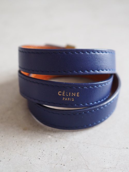 セリーヌ　レザーブレスレット　美品 CELINE セリーヌ レザー ブレスレット ブルー ヴィンテージ