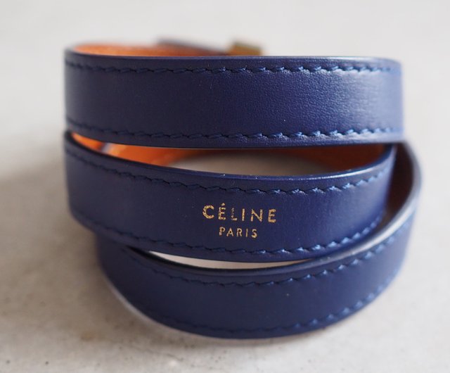 CELINE セリーヌ レザー ブレスレット ブルー ヴィンテージ