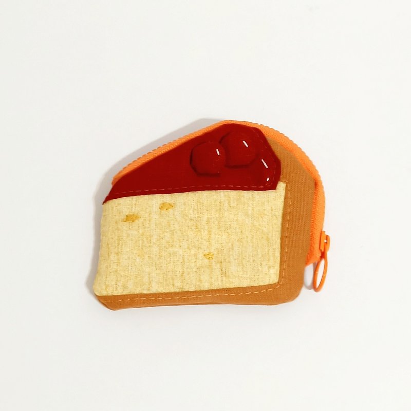 Cherry Cheese Pie Coin Purse - กระเป๋าใส่เหรียญ - ผ้าฝ้าย/ผ้าลินิน สีเหลือง