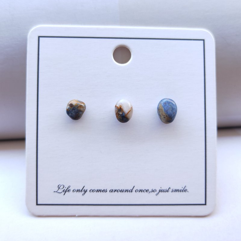 Natural Stone Ear Studs Pietersite Earrings 3Pcs - ต่างหู - วัสดุอื่นๆ 