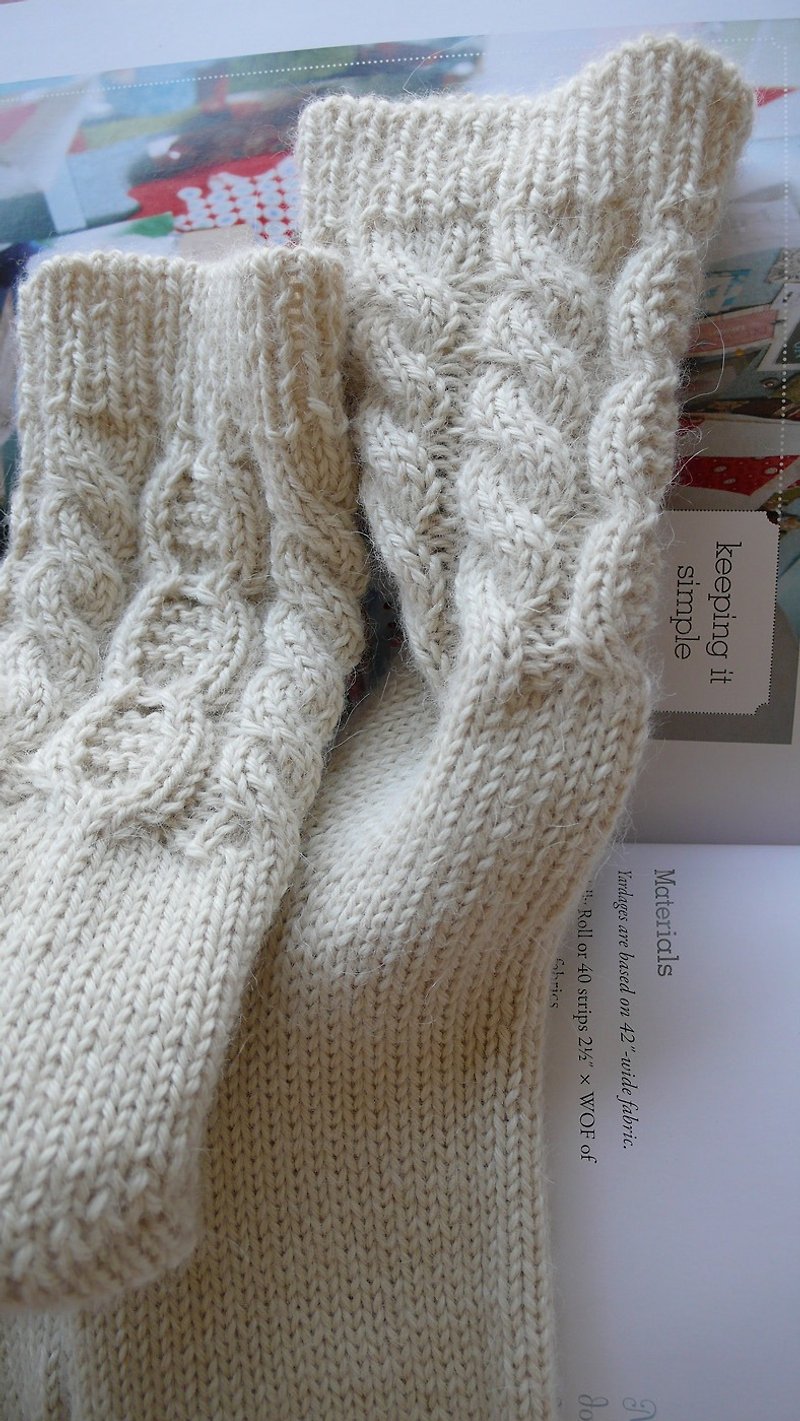 手織襪(米白) - 襪子 - 羊毛 