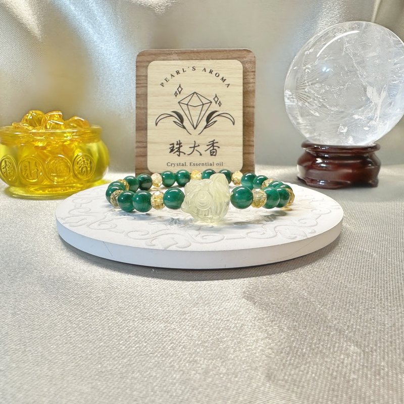 獅振青雲 黃水晶・孔雀石・925純銀 - 手鍊/手環 - 水晶 多色