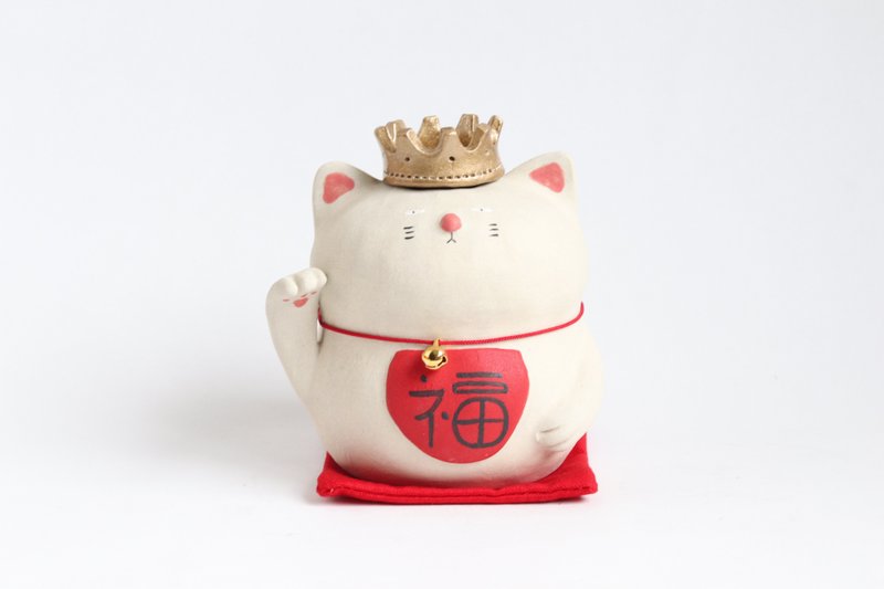 招き猫の王様一輪挿し　右手【受注生産】 - 擺飾/家飾品 - 陶 紅色