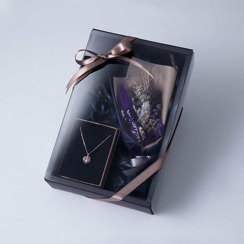 神秘尊貴深紫小花束純銀項鍊禮盒 - 項鍊 - 其他金屬 銀色