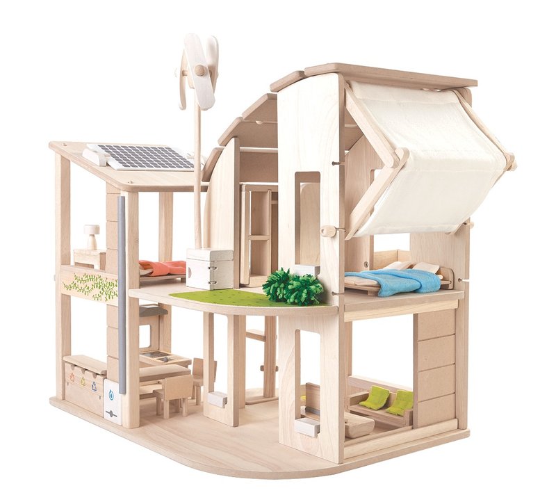 Thailand Plantoys Collection Doll House-Green Building Double-Story Concept House Commodity Inspection No. M74086 - Kids' Toys - Wood Khaki