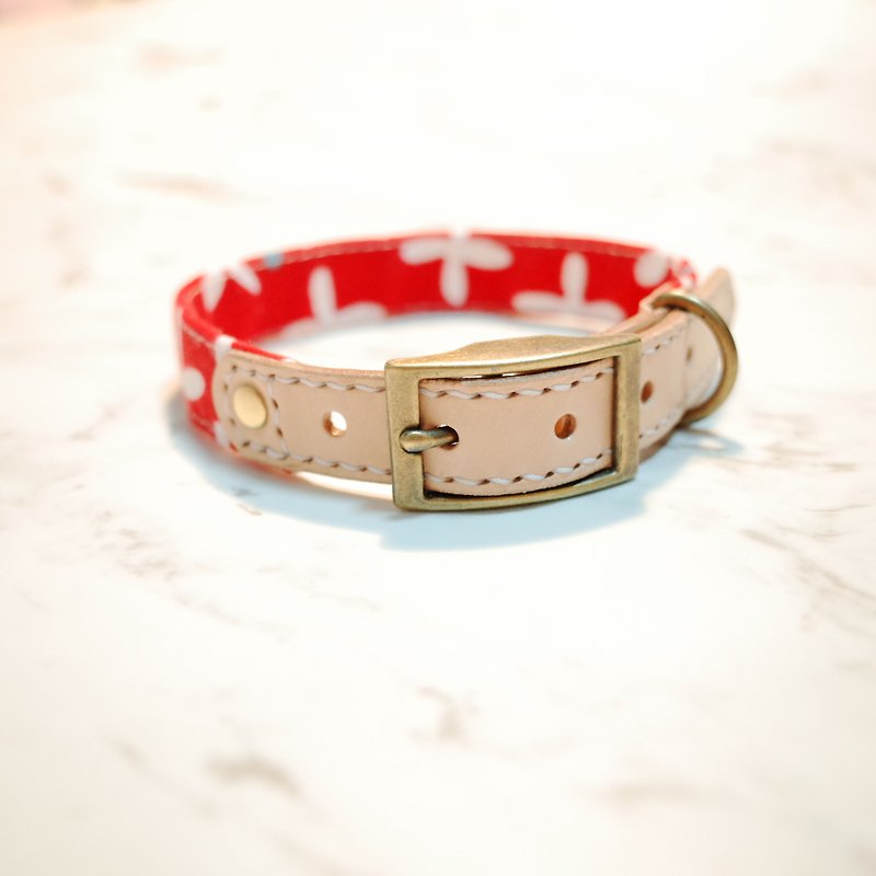 Dog collar M size big red bamboo dragonfly can purchase additional tag - Collars & Leashes - Cotton & Hemp 