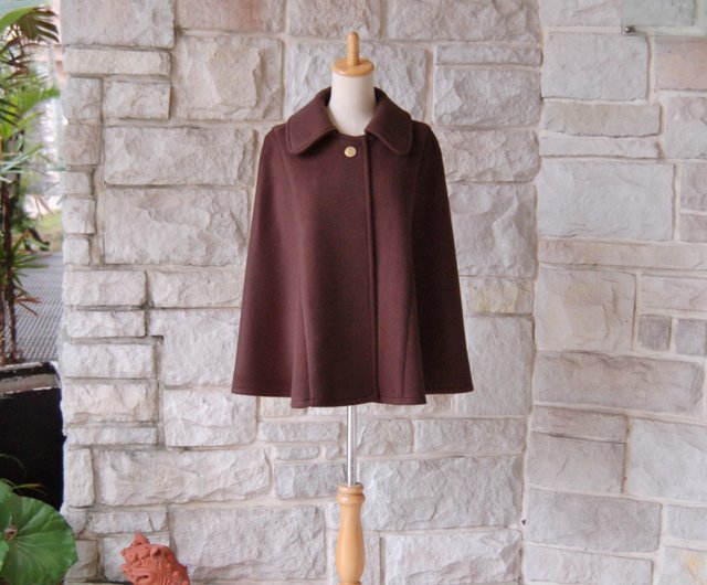 エレガント ケープ コート 】ダークチョコレートブラウン ウール