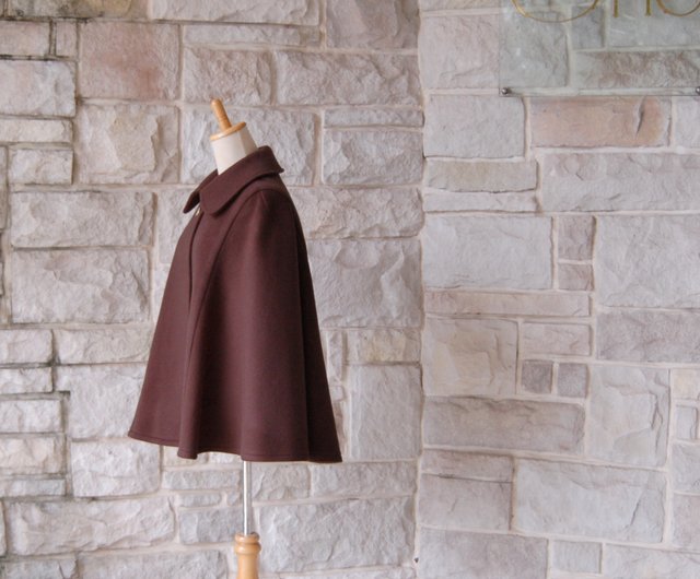 L'Or レギュラーヘムケープコート　ダークブラウン L'Or レギュラーヘム ケープコート ダークブラウン かじまり ウール