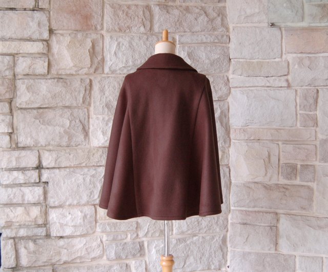 エレガント ケープ コート 】ダークチョコレートブラウン ウール