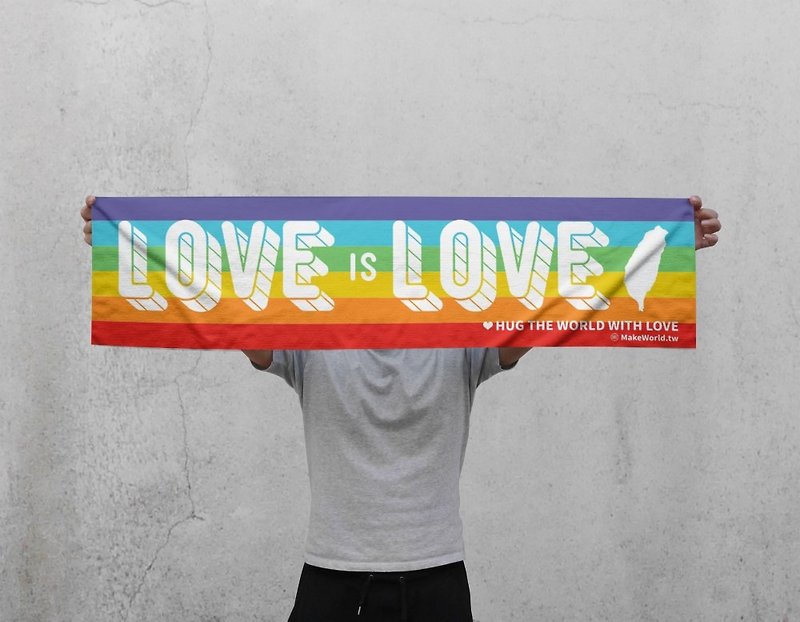 Make World Sports Towel (Rainbow-LOVE is LOVE/White) - ผ้าขนหนู - เส้นใยสังเคราะห์ 