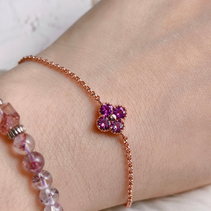 Four-leaf clover clover Gemstone bracelet lucky Gemstone sterling silver bracelet rose gold pre-order discount price - สร้อยข้อมือ - เครื่องเพชรพลอย 