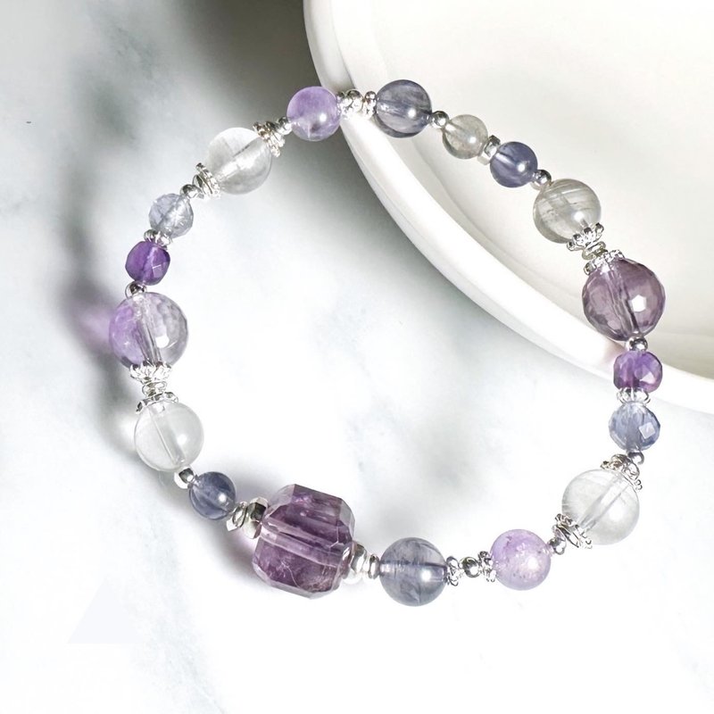 Morandi purple tone-cordierite, amethyst, gray-blue ghost, sterling silver design bracelet - สร้อยข้อมือ - คริสตัล สีม่วง