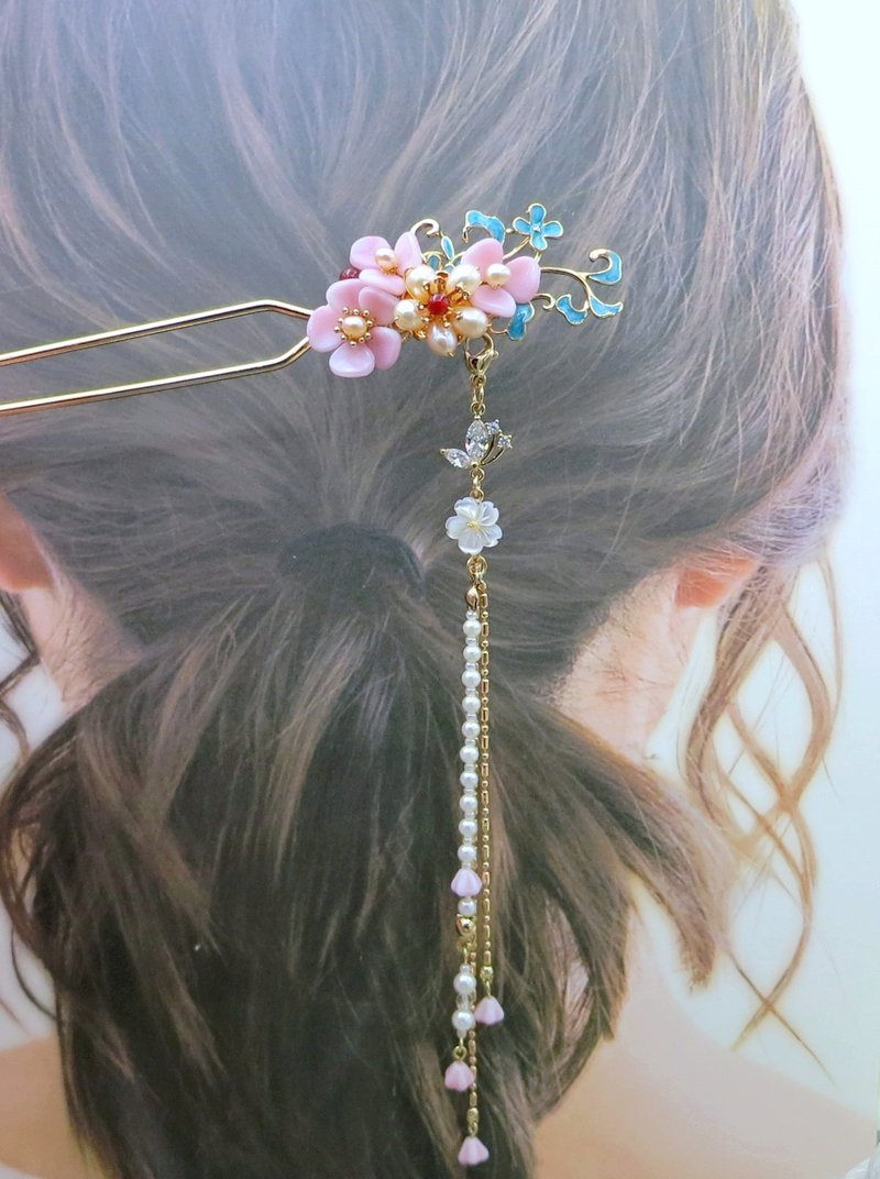 Lemon Handmade Hair Accessories Imitation Cloisonne Pearl Flower Hairpin/Hair Cl - เครื่องประดับผม - กระจกลาย สึชมพู