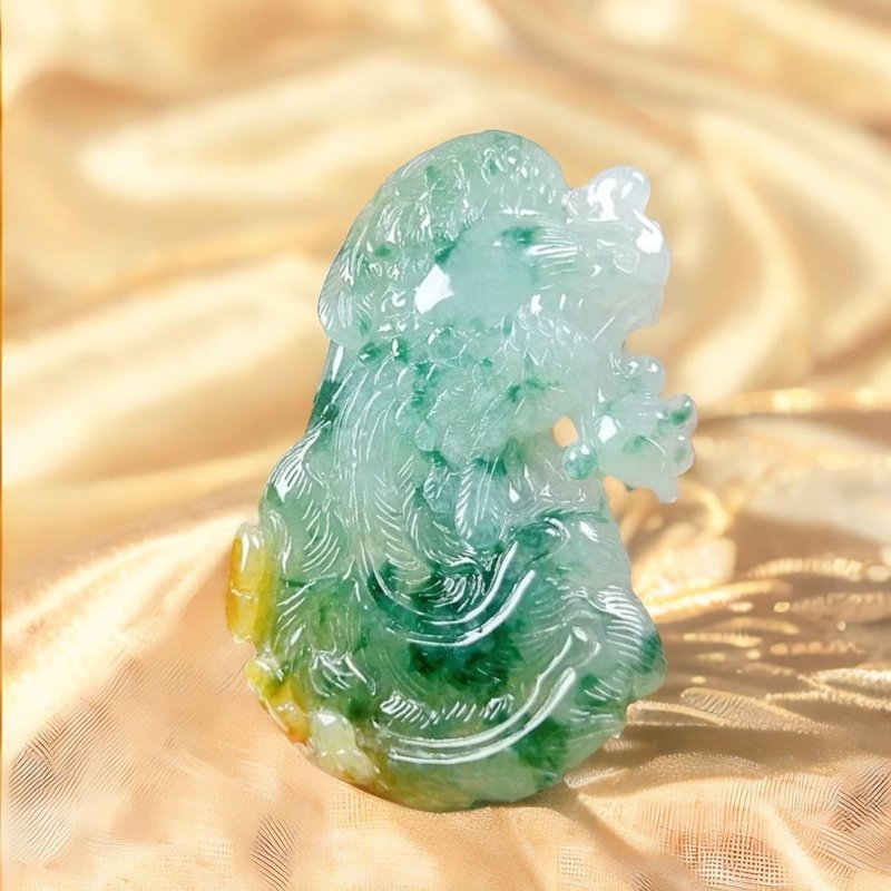 冰飄藍花翡翠精雕鳳凰 | 天然緬甸玉翡翠A貨 | 送禮 - 項鍊 - 玉石 多色
