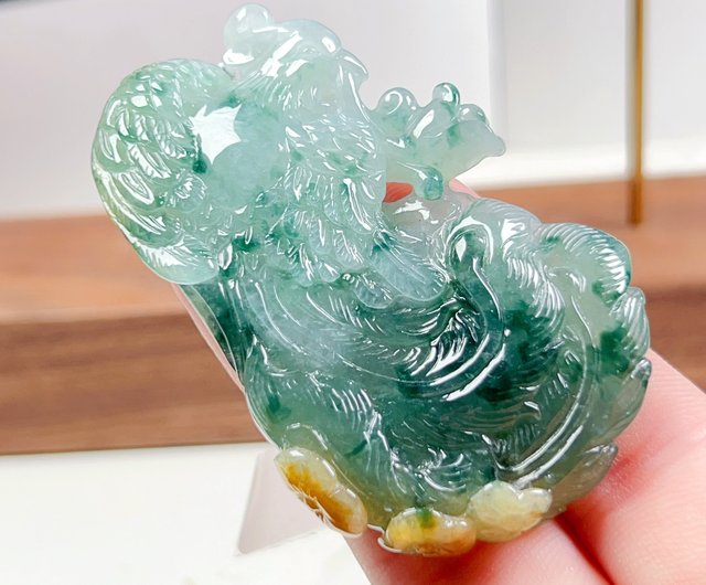 マミさま専用翡翠 透かし彫り 板 氷に浮かぶブルー花翡翠彫刻鳳凰天然ビルマ翡翠 Aグッズ