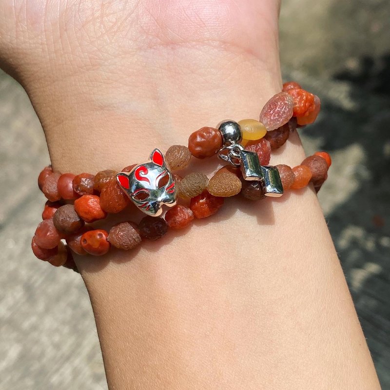 【遺失物】天然石キツネ顔血脈ネックレス ブレスレット - チョーカー - 宝石 レッド