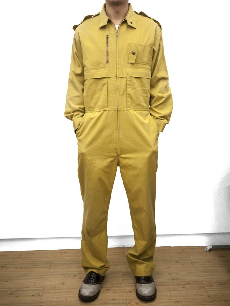芥黃 連身工作 作業服 coveralls 古著 二手 四口袋 - 吊帶褲/連身褲 - 棉．麻 黃色