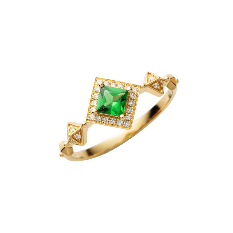 18K tsavorite stud diamond ring - แหวนทั่วไป - เครื่องประดับ สีเขียว