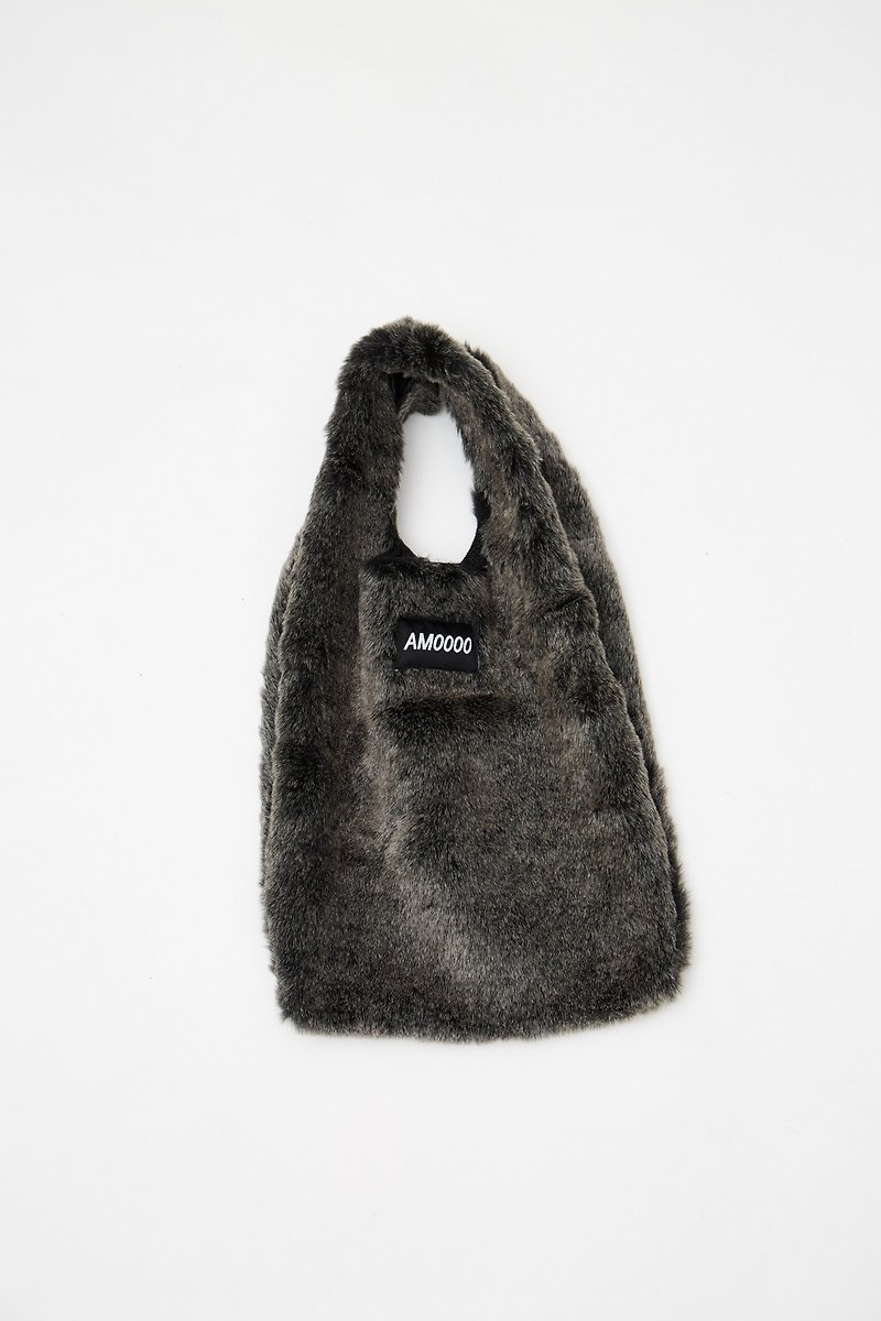 AM0000 ||| dark gray wool Fawcett II handbag faux fur - กระเป๋าถือ - เส้นใยสังเคราะห์ สีเทา